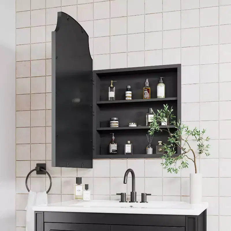 Metal Framed Bathroom Mirror Cabinet with Storage, Wall Mount Medicine Cabinet