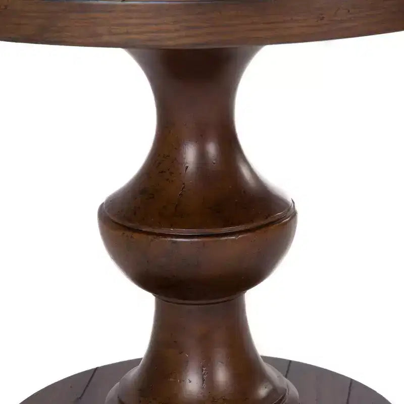 Round End Table with Spanish Style Pedestal Base, Eastern Red Cedar Wood
