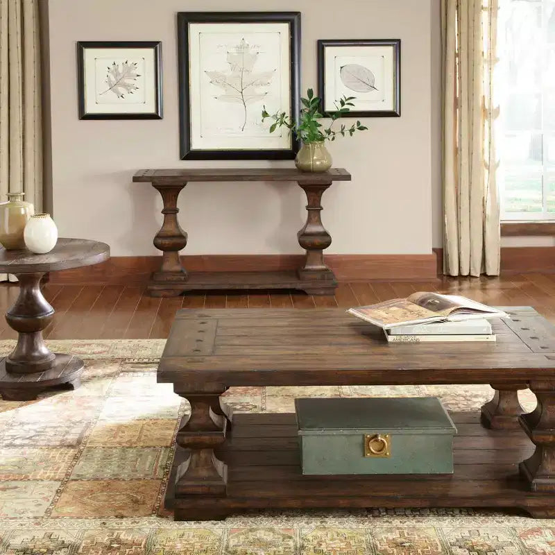 Round End Table with Spanish Style Pedestal Base, Eastern Red Cedar Wood
