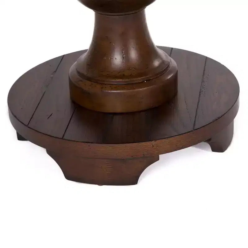 Round End Table with Spanish Style Pedestal Base, Eastern Red Cedar Wood