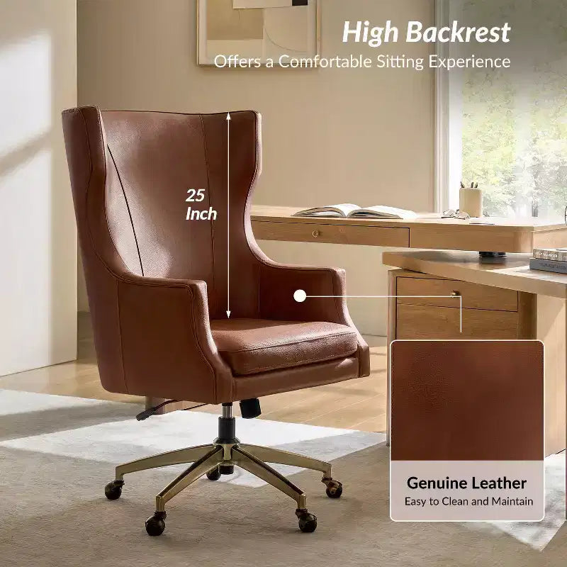 Genuine Leather Office Chair with High Backrest