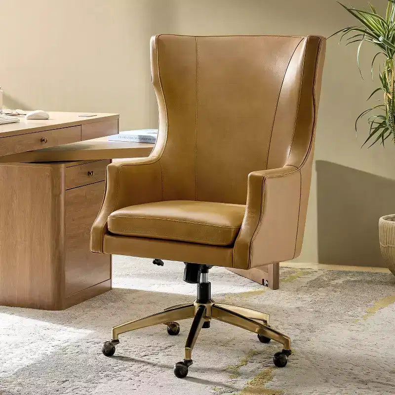 Genuine Leather Office Chair with High Backrest
