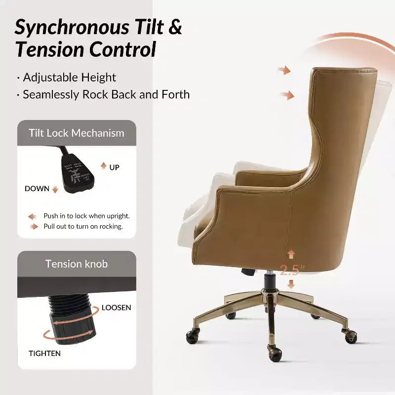 Genuine Leather Office Chair with High Backrest