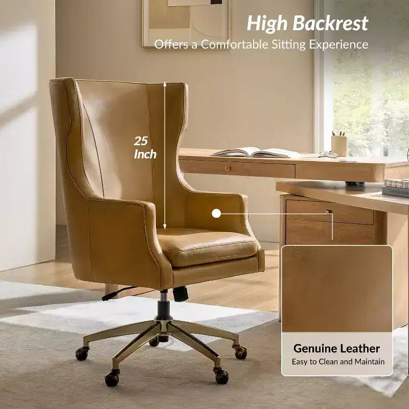Genuine Leather Office Chair with High Backrest