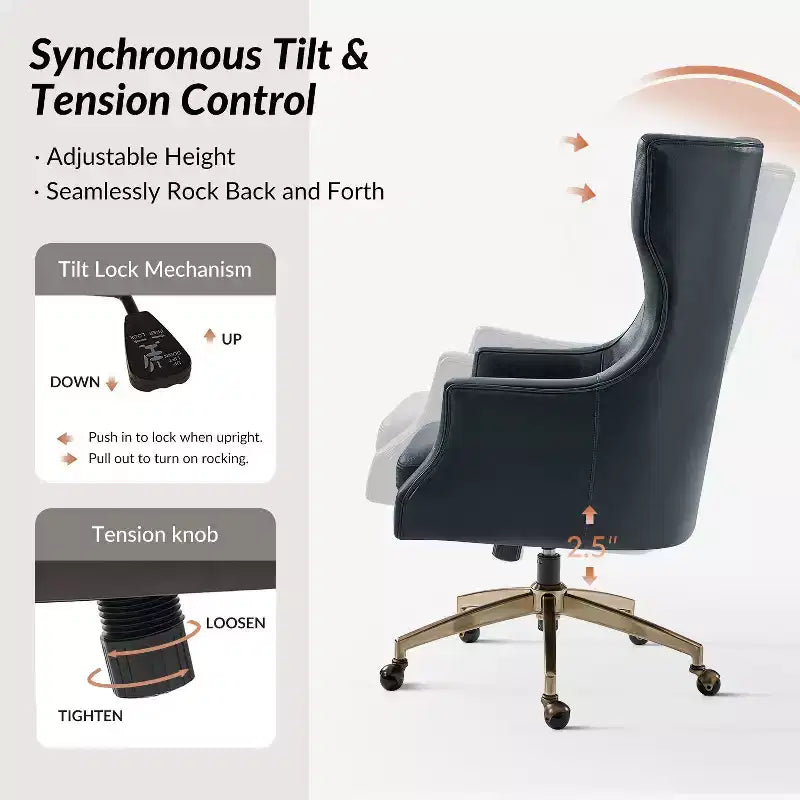 Genuine Leather Office Chair with High Backrest