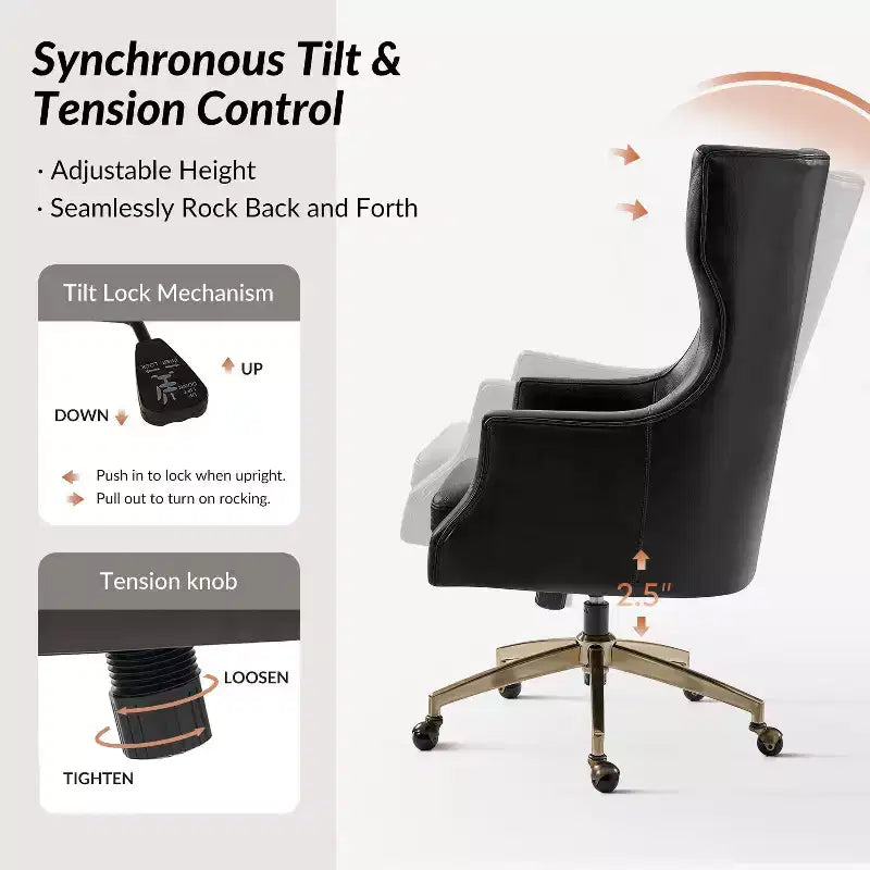 Genuine Leather Office Chair with High Backrest