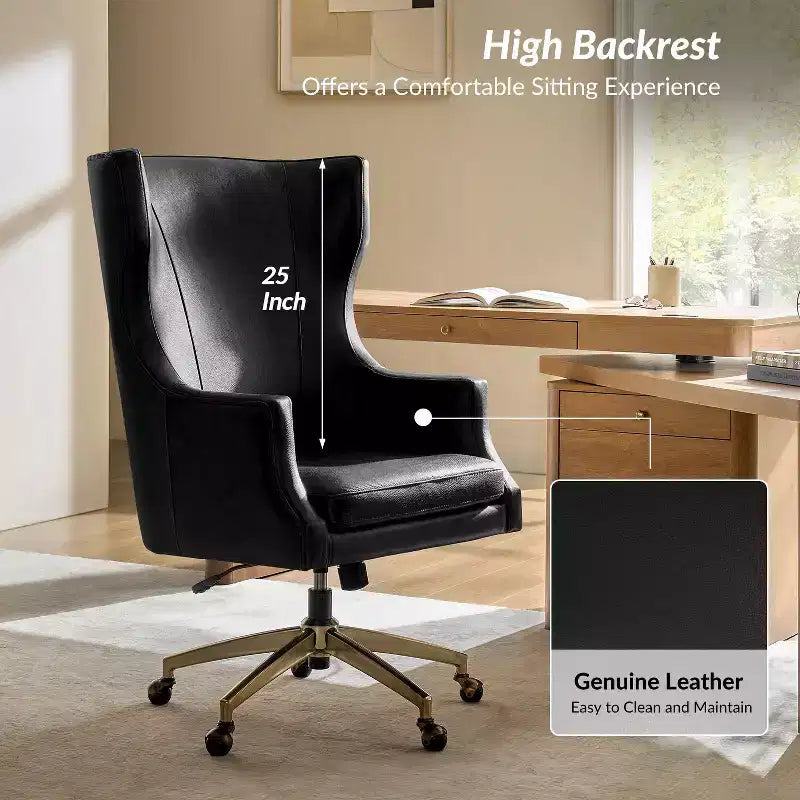 Genuine Leather Office Chair with High Backrest