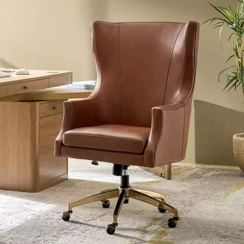 Genuine Leather Office Chair with High Backrest
