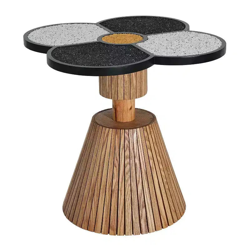 Flower-Shaped Coffee Table with Hidden Storage Drawer, Fluted MDF Pedestal Base