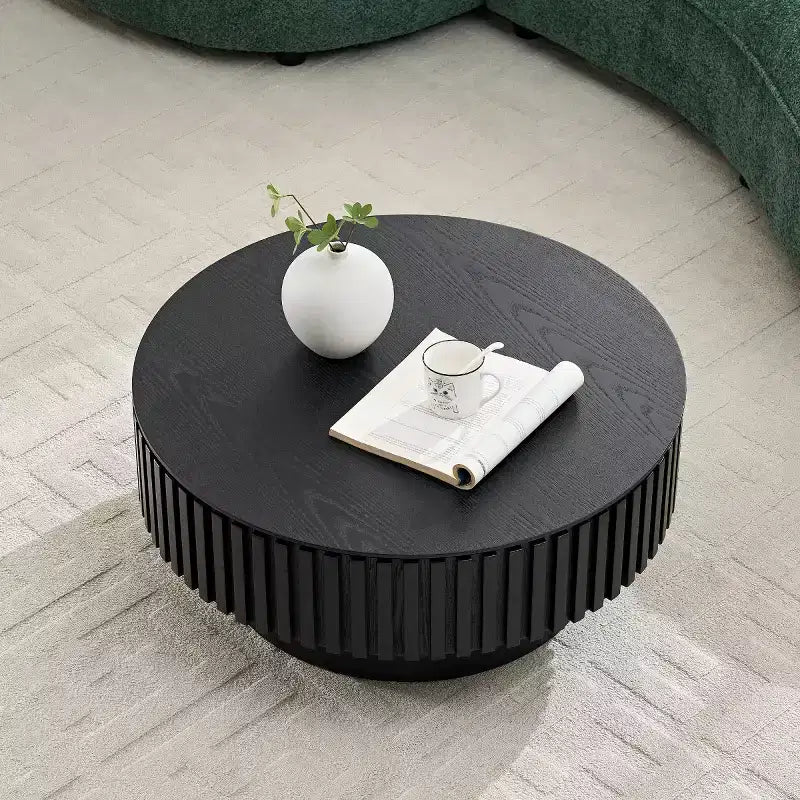 31.49 Round Fluted Coffee Table with Hidden Storage, Modern Pedestal Cocktail Table for Living Room