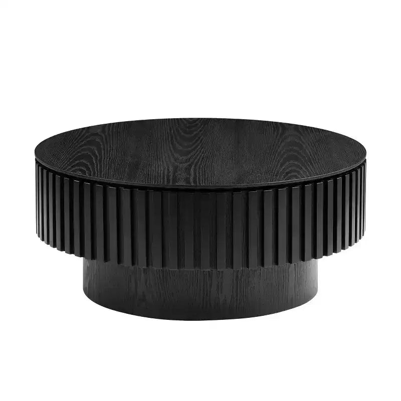 31.49 Round Fluted Coffee Table with Hidden Storage, Modern Pedestal Cocktail Table for Living Room