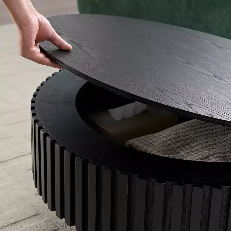 31.49 Round Fluted Coffee Table with Hidden Storage, Modern Pedestal Cocktail Table for Living Room