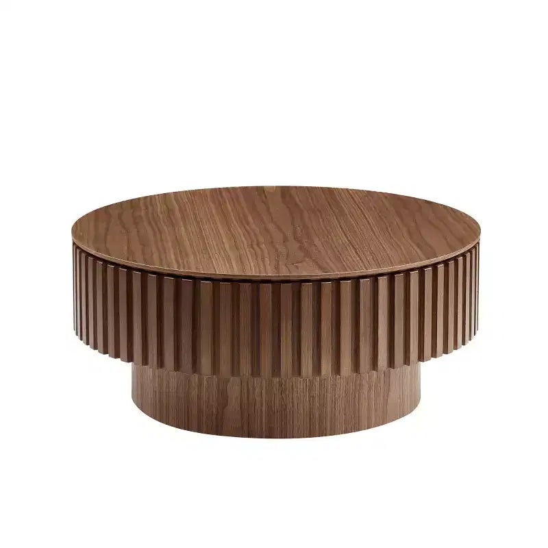 31.49 Round Fluted Coffee Table with Hidden Storage, Modern Pedestal Cocktail Table for Living Room