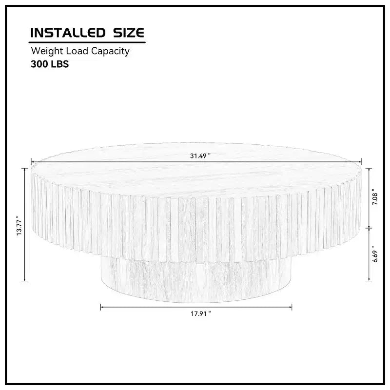 31.49 Round Fluted Coffee Table with Hidden Storage, Modern Pedestal Cocktail Table for Living Room