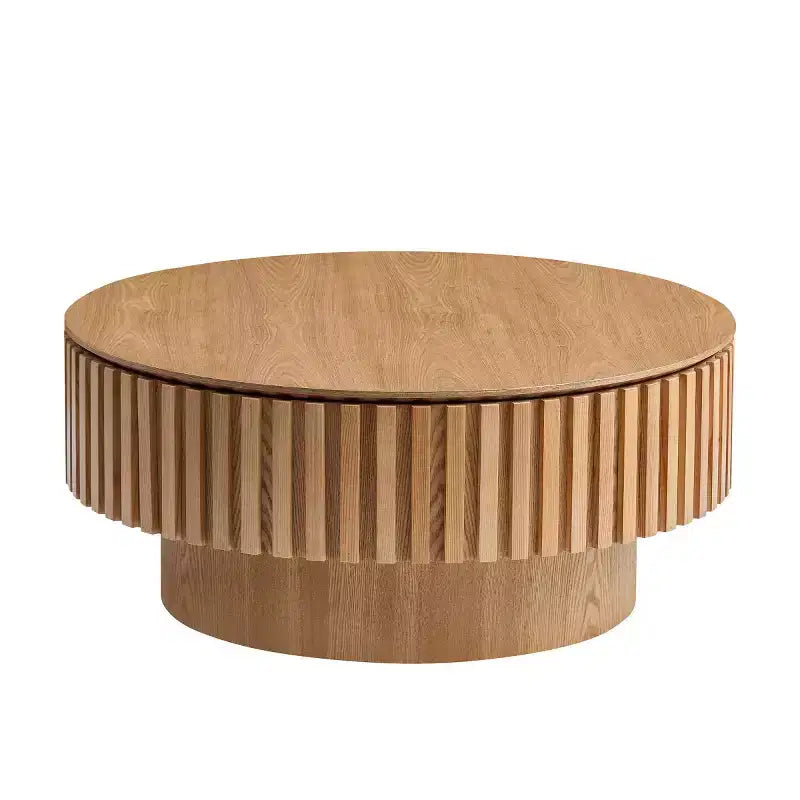 31.49 Round Fluted Coffee Table with Hidden Storage, Modern Pedestal Cocktail Table for Living Room
