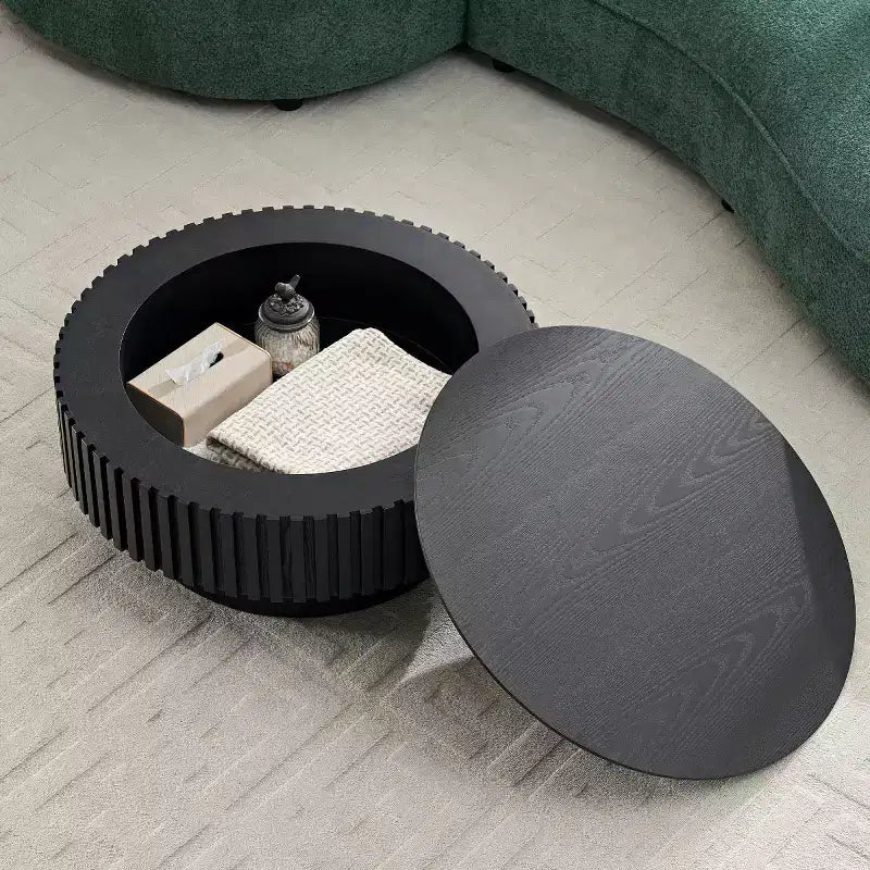 31.49 Round Fluted Coffee Table with Hidden Storage, Modern Pedestal Cocktail Table for Living Room