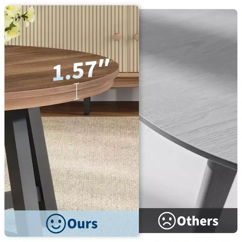 36-Inch Round Coffee Table with Thickened Legs, Wood Grain Design and Adjustable Feet