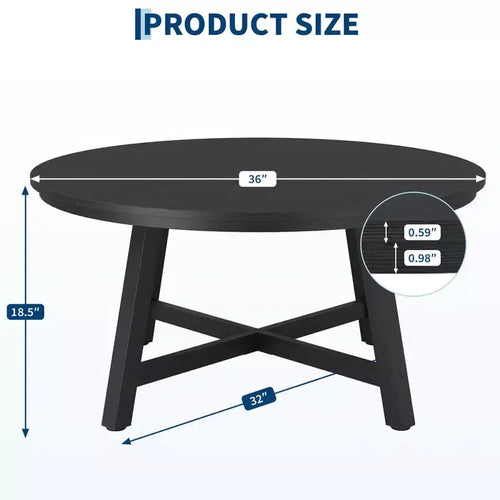 36-Inch Round Coffee Table with Thickened Legs, Wood Grain Design and Adjustable Feet