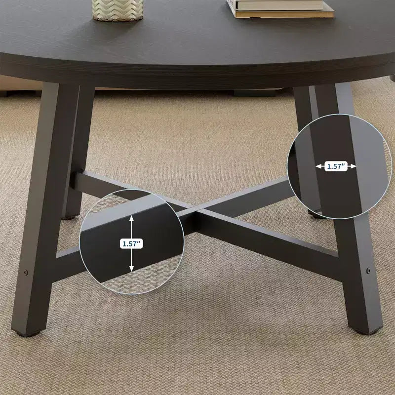 36-Inch Round Coffee Table with Thickened Legs, Wood Grain Design and Adjustable Feet