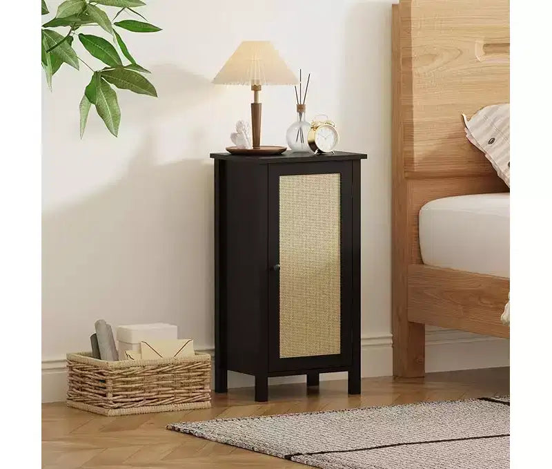 16 Inch Rattan Nightstand with Drawer, Bedside Table for Bedroom - Sturdy Legs & Wood Top