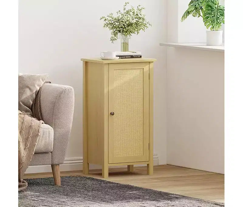 16 Inch Rattan Nightstand with Drawer, Bedside Table for Bedroom - Sturdy Legs & Wood Top