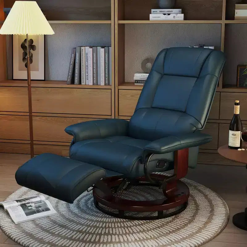Faux Leather Swivel Recliner with Footrest, 145° Recline and 360° Swivel, for Living Room