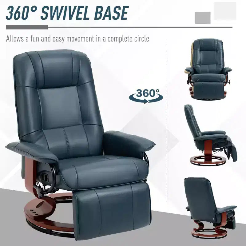 Faux Leather Swivel Recliner with Footrest, 145° Recline and 360° Swivel, for Living Room