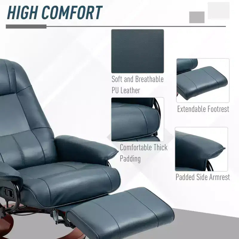 Faux Leather Swivel Recliner with Footrest, 145° Recline and 360° Swivel, for Living Room