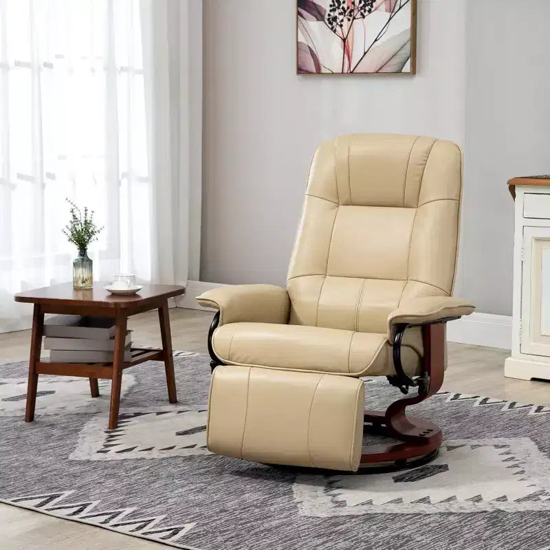 Faux Leather Swivel Recliner with Footrest, 145° Recline and 360° Swivel, for Living Room
