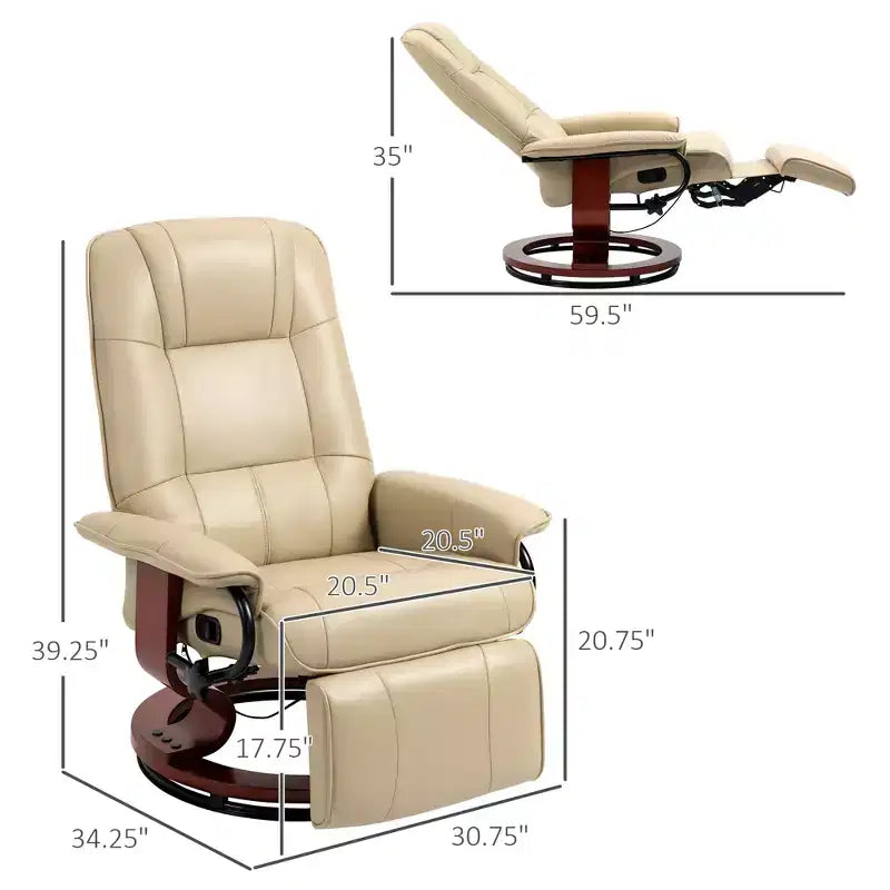 Faux Leather Swivel Recliner with Footrest, 145° Recline and 360° Swivel, for Living Room