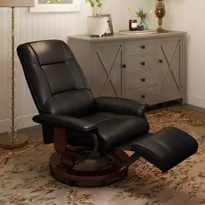 Faux Leather Swivel Recliner with Footrest, 145° Recline and 360° Swivel, for Living Room