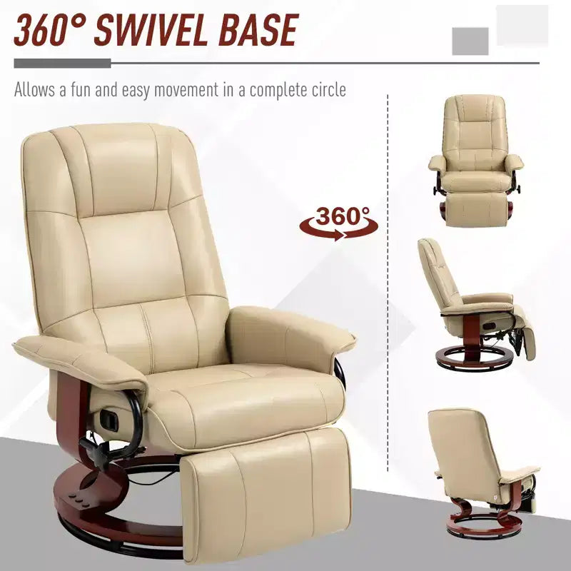 Faux Leather Swivel Recliner with Footrest, 145° Recline and 360° Swivel, for Living Room