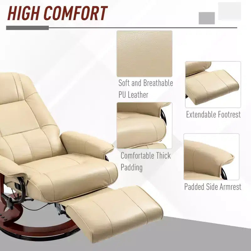 Faux Leather Swivel Recliner with Footrest, 145° Recline and 360° Swivel, for Living Room