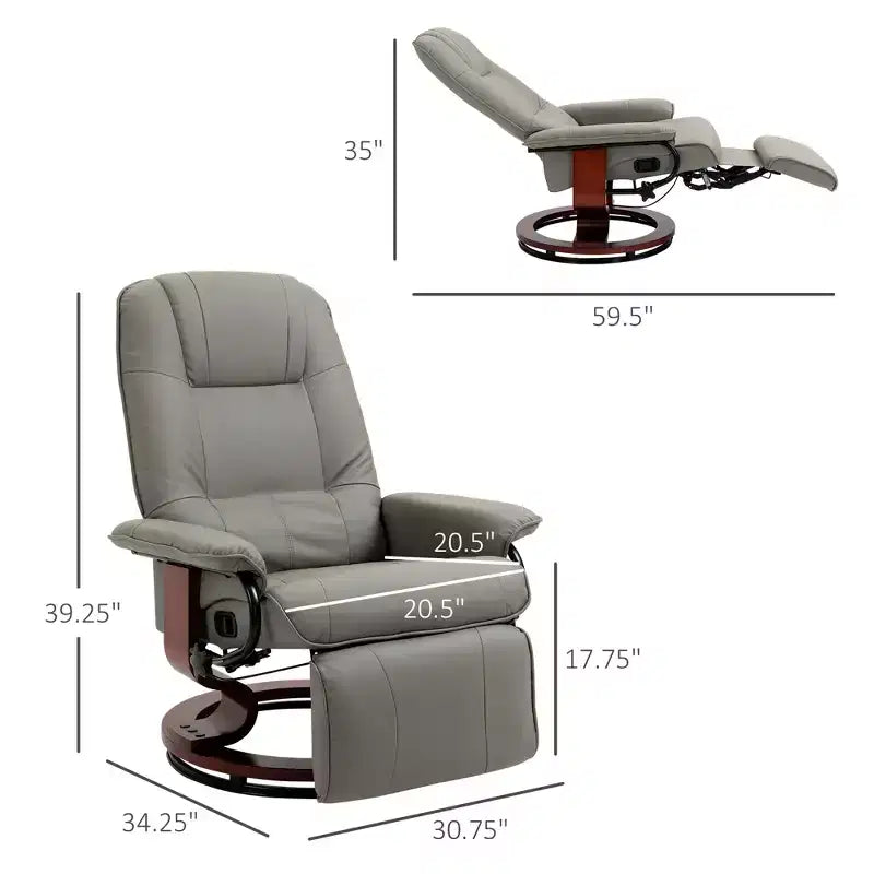 Faux Leather Swivel Recliner with Footrest, 145° Recline and 360° Swivel, for Living Room