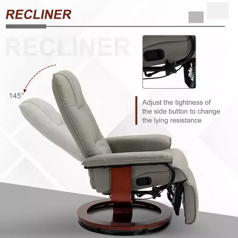 Faux Leather Swivel Recliner with Footrest, 145° Recline and 360° Swivel, for Living Room