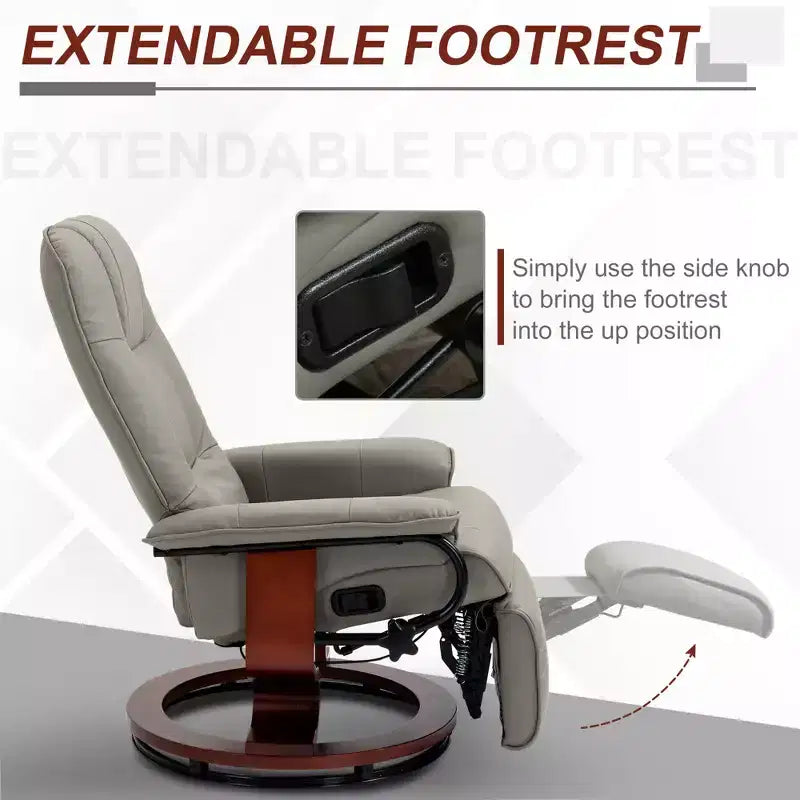 Faux Leather Swivel Recliner with Footrest, 145° Recline and 360° Swivel, for Living Room