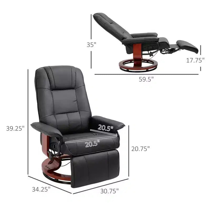 Faux Leather Swivel Recliner with Footrest, 145° Recline and 360° Swivel, for Living Room