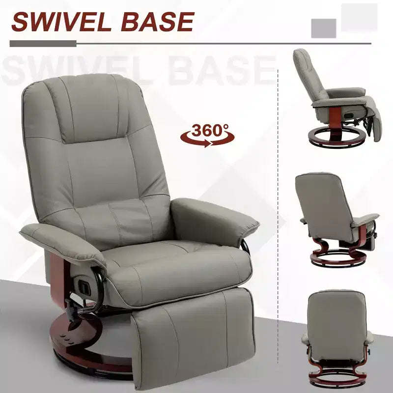 Faux Leather Swivel Recliner with Footrest, 145° Recline and 360° Swivel, for Living Room