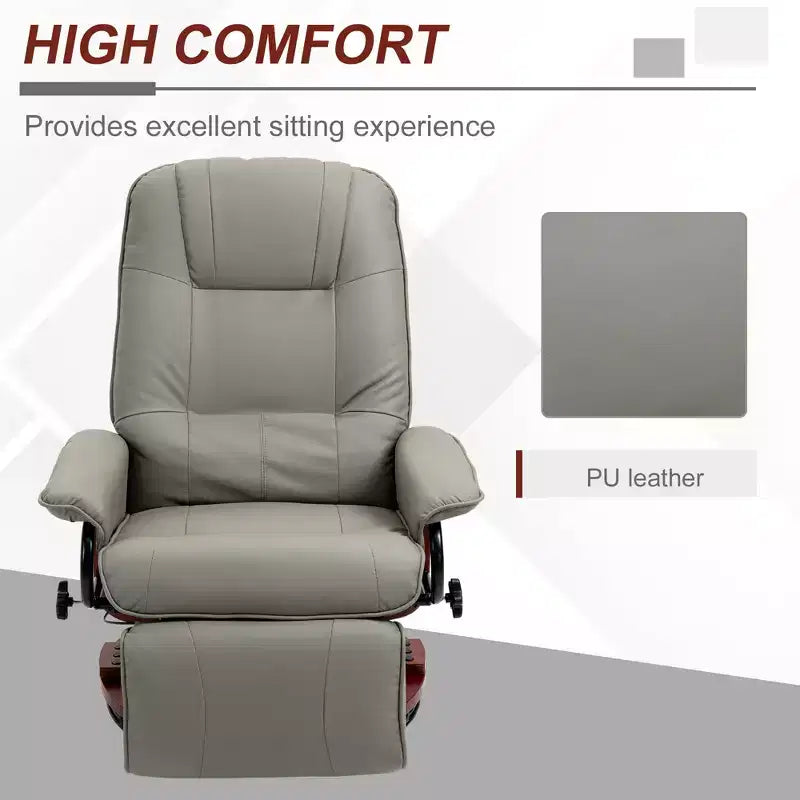 Faux Leather Swivel Recliner with Footrest, 145° Recline and 360° Swivel, for Living Room