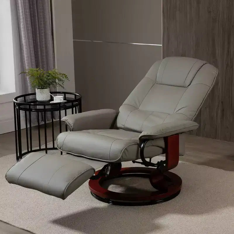 Faux Leather Swivel Recliner with Footrest, 145° Recline and 360° Swivel, for Living Room