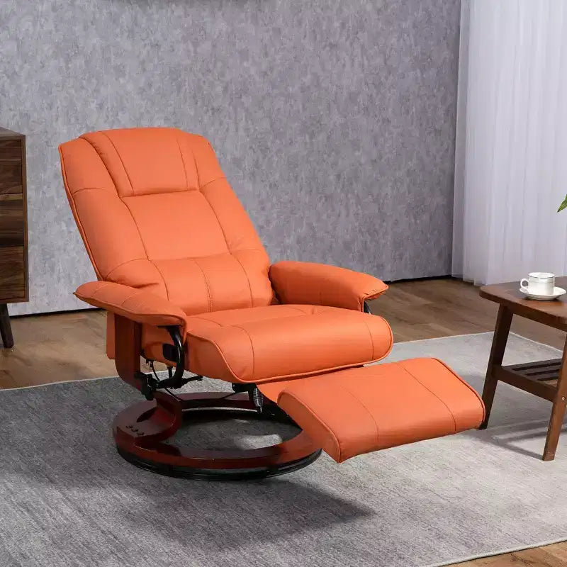 Faux Leather Swivel Recliner with Footrest, 145° Recline and 360° Swivel, for Living Room