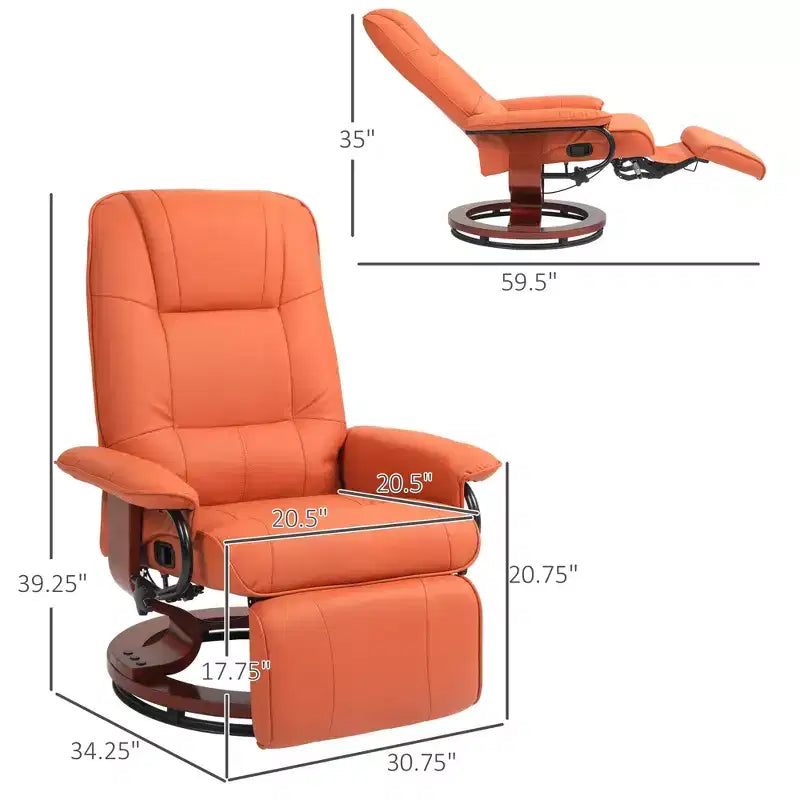 Faux Leather Swivel Recliner with Footrest, 145° Recline and 360° Swivel, for Living Room