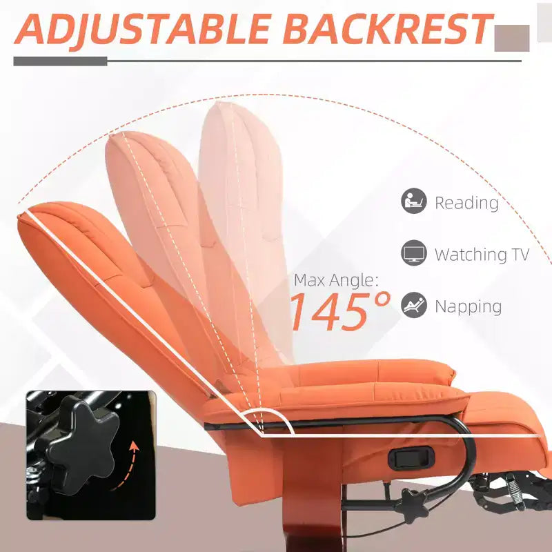 Faux Leather Swivel Recliner with Footrest, 145° Recline and 360° Swivel, for Living Room