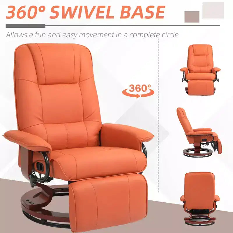 Faux Leather Swivel Recliner with Footrest, 145° Recline and 360° Swivel, for Living Room