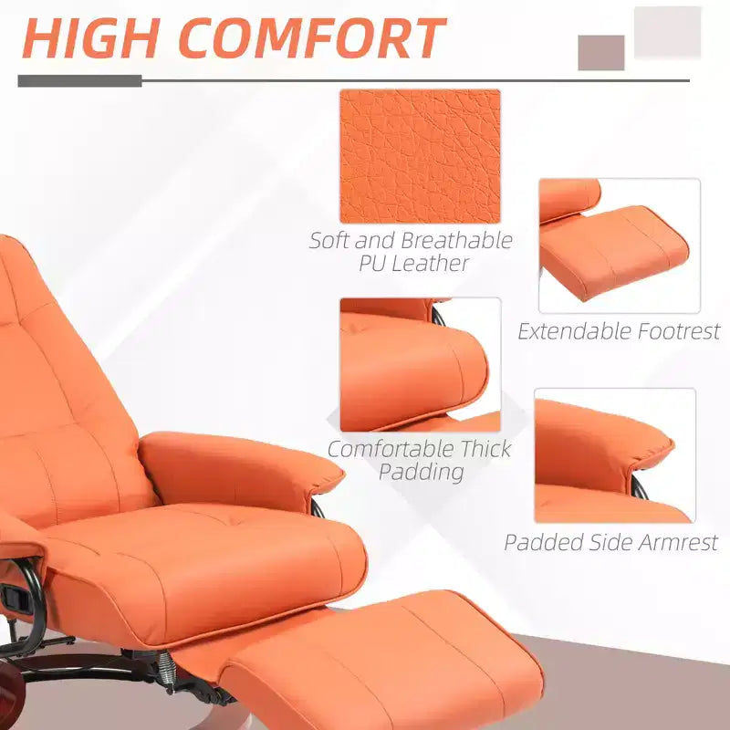 Faux Leather Swivel Recliner with Footrest, 145° Recline and 360° Swivel, for Living Room