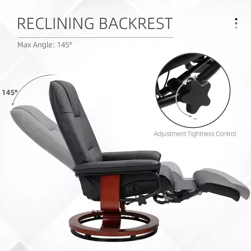 Faux Leather Swivel Recliner with Footrest, 145° Recline and 360° Swivel, for Living Room