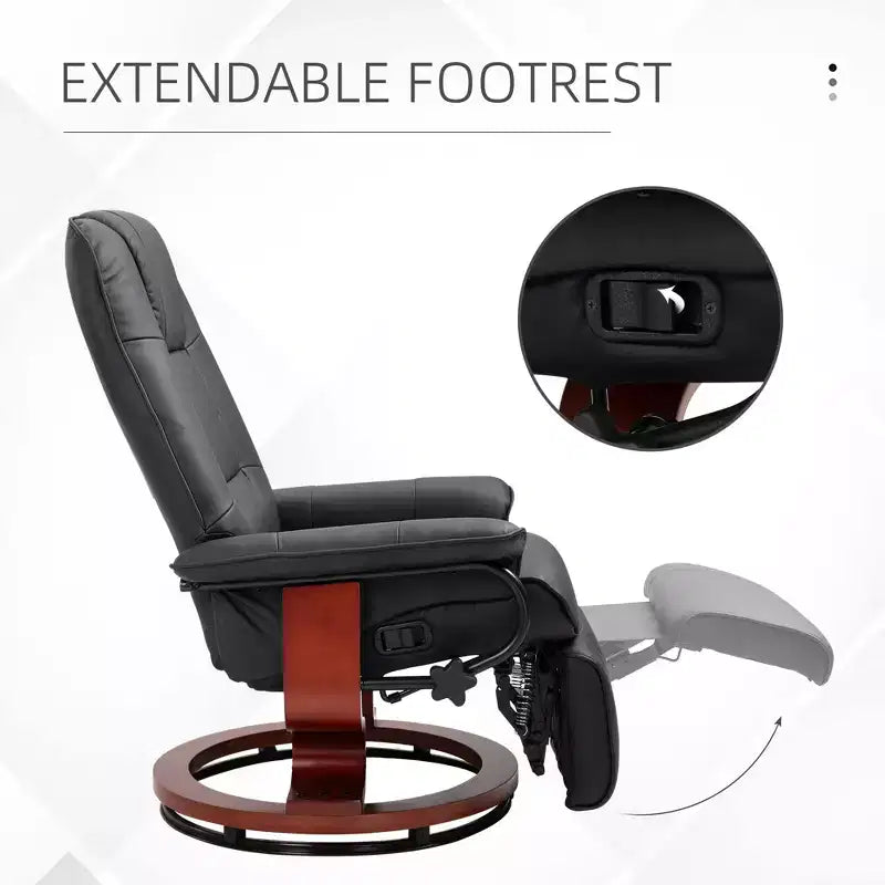 Faux Leather Swivel Recliner with Footrest, 145° Recline and 360° Swivel, for Living Room