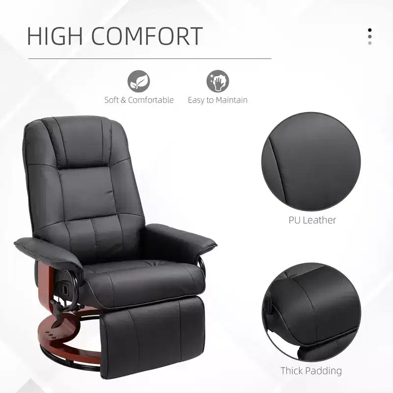 Faux Leather Swivel Recliner with Footrest, 145° Recline and 360° Swivel, for Living Room