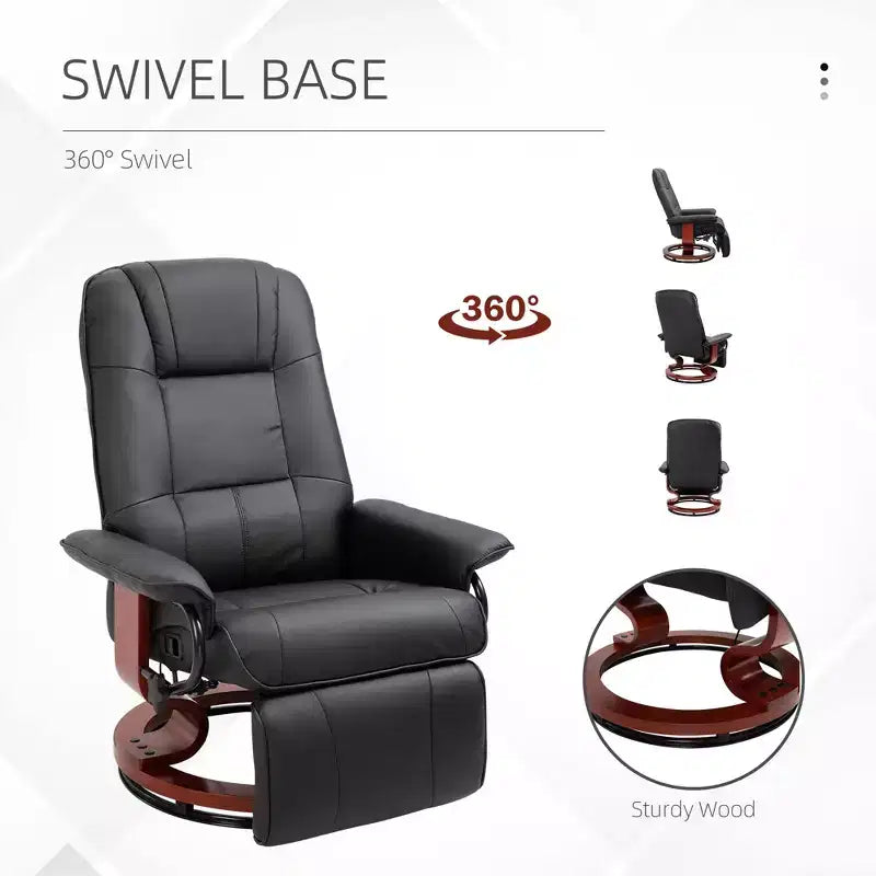 Faux Leather Swivel Recliner with Footrest, 145° Recline and 360° Swivel, for Living Room