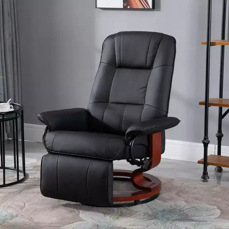 Faux Leather Swivel Recliner with Footrest, 145° Recline and 360° Swivel, for Living Room